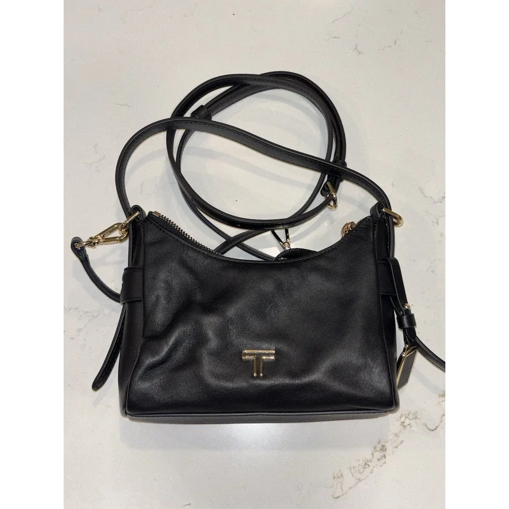 NWT TUMI Voyageur Evora Mini Hobo Black Leather Crossbody Bag Gold Hardware
